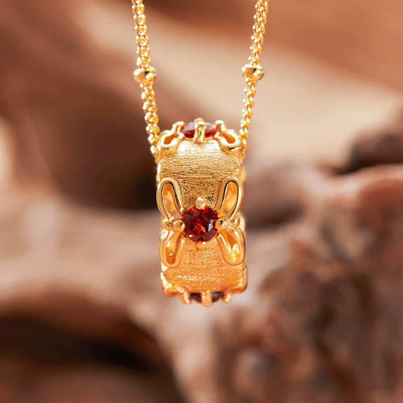 Women's Natural Diopside Garnet Colored Gemstone Pendant Necklace In Midcentury Style Set With Gems Geometric Pattern 925 Sterling Silver - Image 2