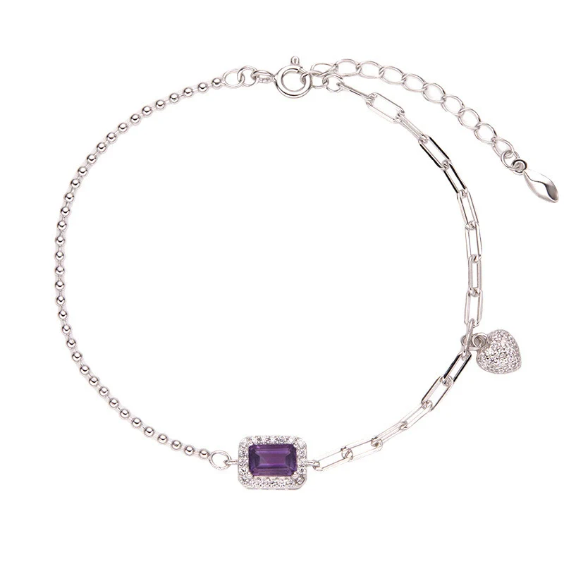 Women's Natural Gemstone Bracelet S925 Sterling Silver Geometric Light Luxury Style Set With Gems - Image 5