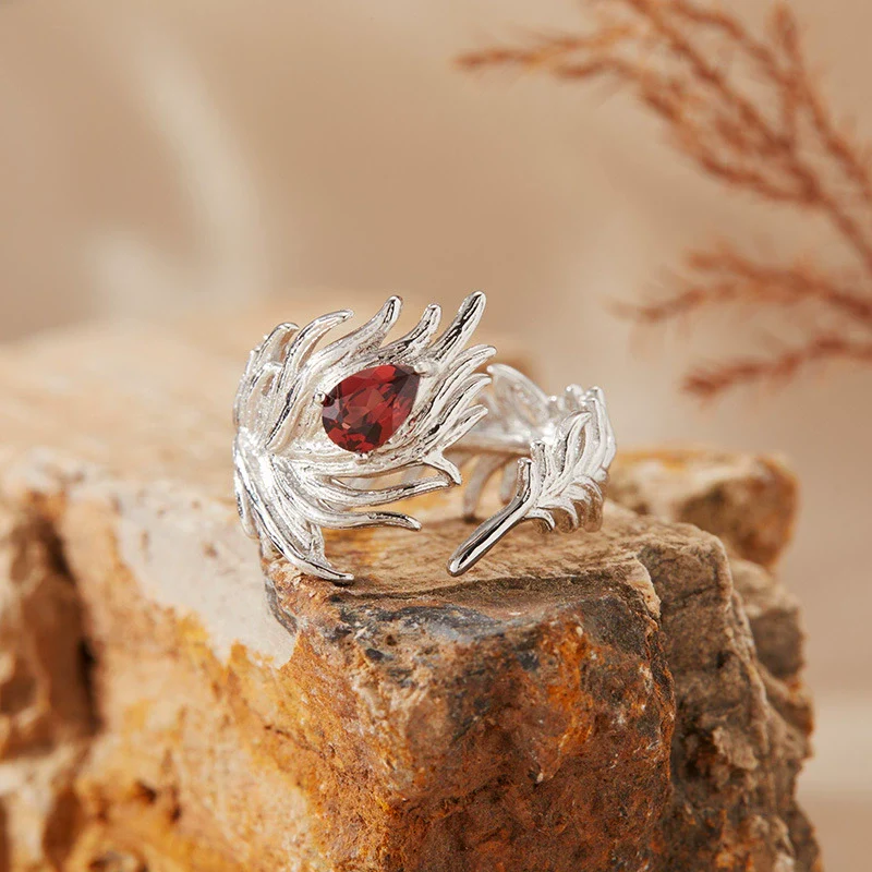 Women's Natural Tanzanite Topaz Garnet Gemstone Ring S925 Sterling Silver Feather Style Set With Gems - Image 7