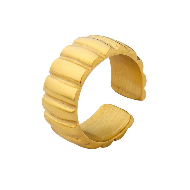 Women's Open Ring 316L Stainless Steel Geometric Striped 18K Gold Electroplated - Image 5