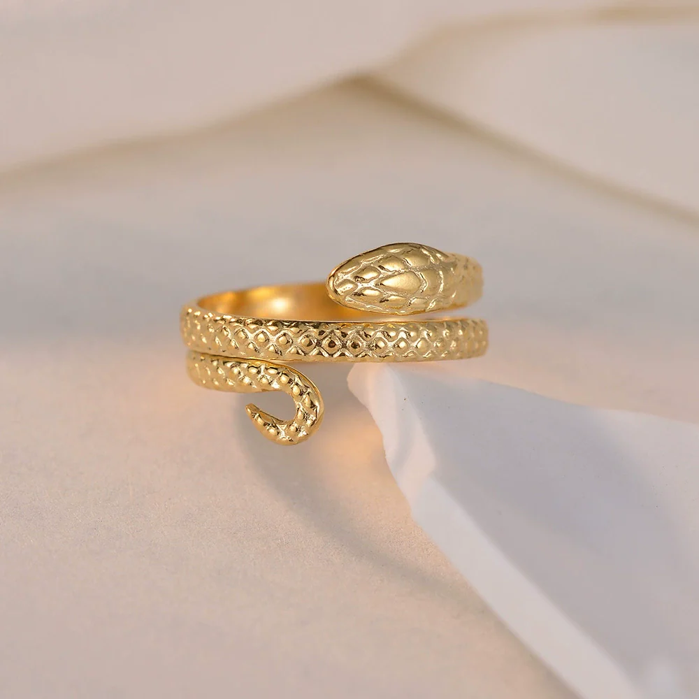Women's Open Snakeshaped Titanium Steel Ring With Geometric Design And Electroplating - Image 2