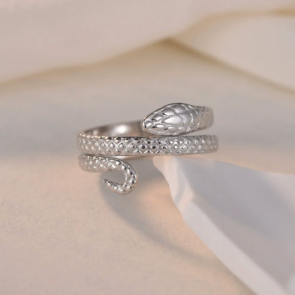 Women's Open Snakeshaped Titanium Steel Ring With Geometric Design And Electroplating - Image 3