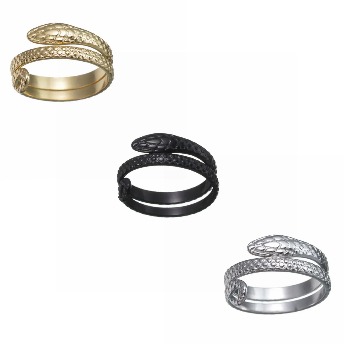 Women's Open Snakeshaped Titanium Steel Ring With Geometric Design And Electroplating - Image 5