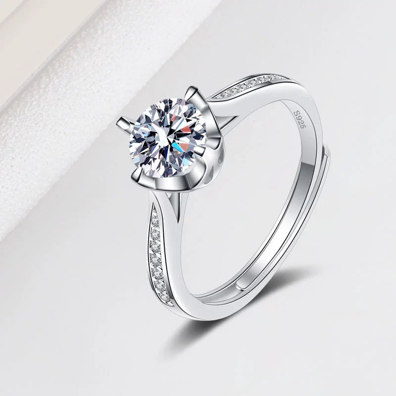 Women's Opening Moissanite Ring S925 Sterling Silver Geometric Electroplated