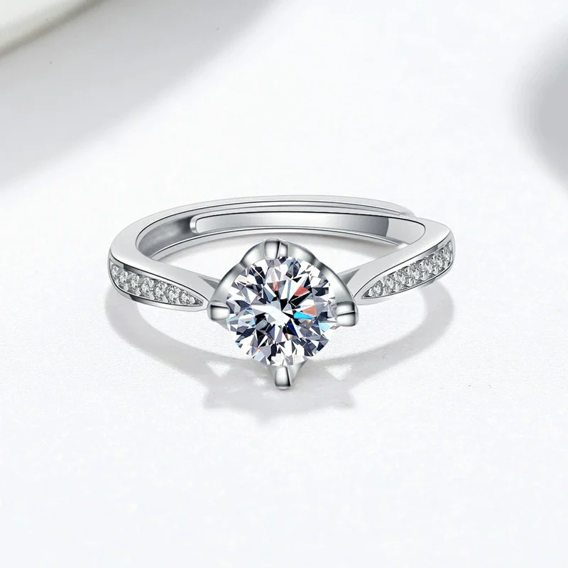 Women's Opening Moissanite Ring S925 Sterling Silver Geometric Electroplated - Image 3