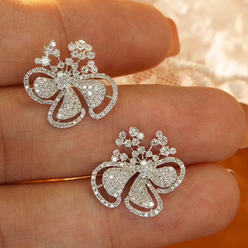 Women's Pastoral Style Flower Earrings Copper With Micro Inlaid Zirconia - Image 2