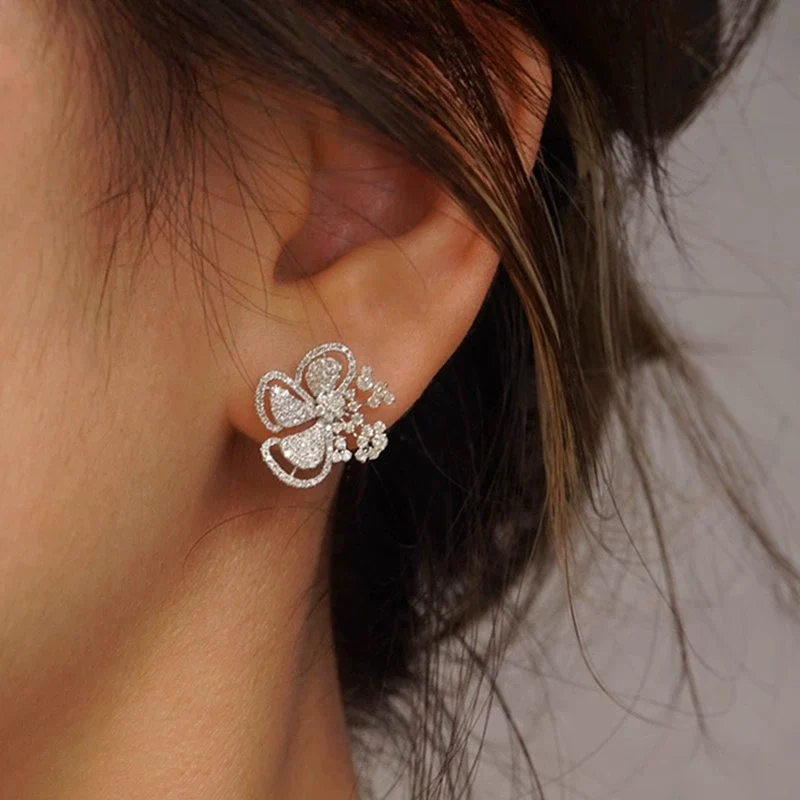 Women's Pastoral Style Flower Earrings Copper With Micro Inlaid Zirconia - Image 3