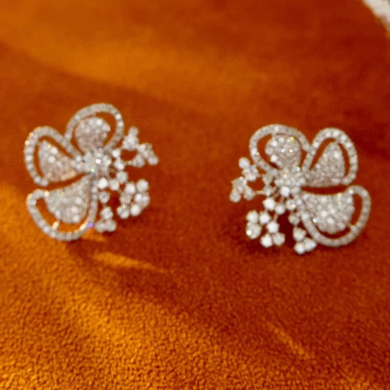 Women's Pastoral Style Flower Earrings Copper With Micro Inlaid Zirconia - Image 5