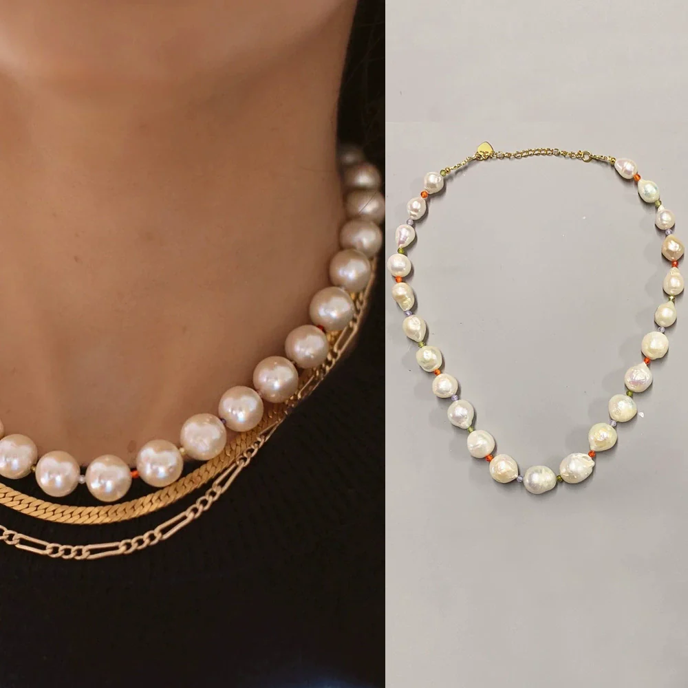 Women's Pearl Geometric Minimalist Water Wave Chain Electroplated Clavicle Necklace - Image 17