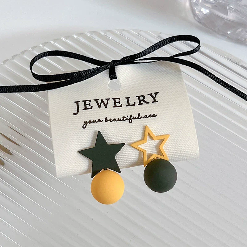 Women's Plastic Resin Geometric Frosted Baking Varnish Allmatch Star Earrings - Image 6