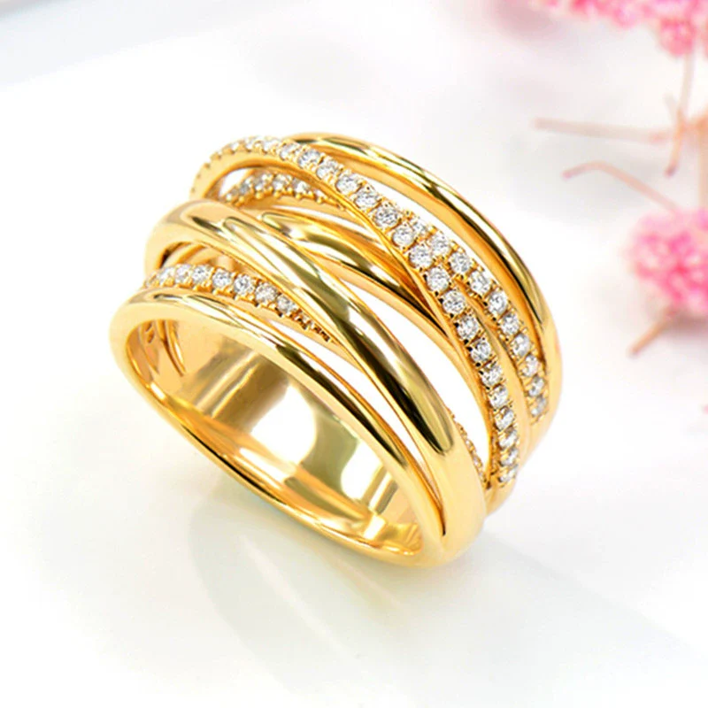 Women's Popular Exotic Cross Ring In Ins Style Geometric Pattern Copper Material Set With Zirconia