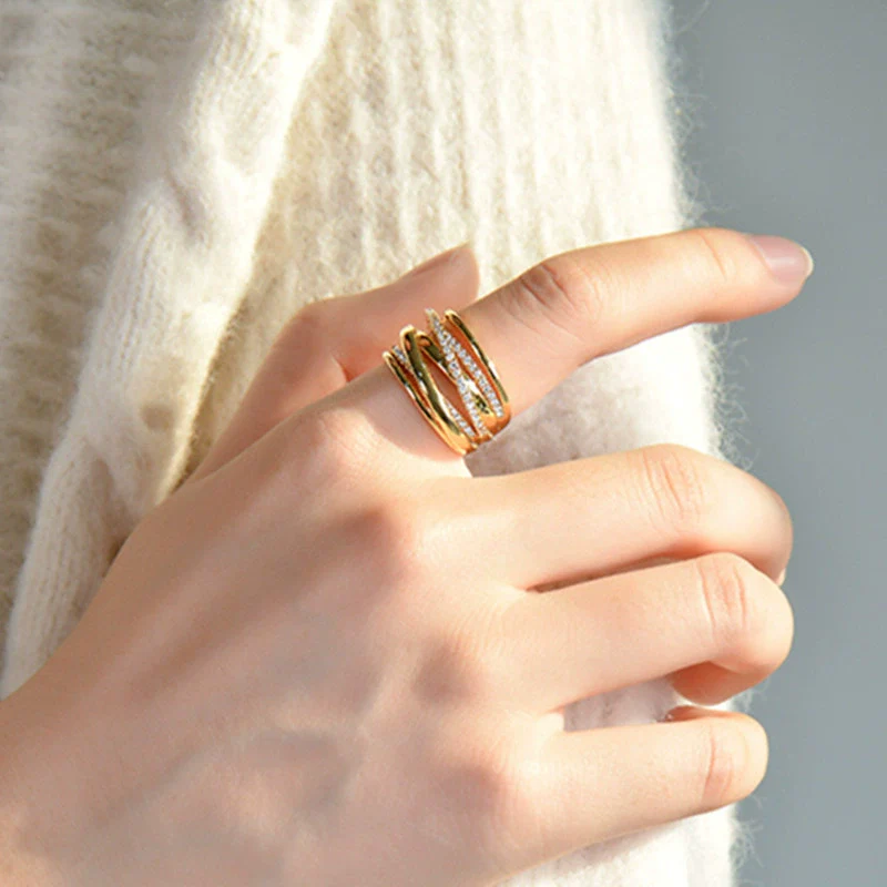 Women's Popular Exotic Cross Ring In Ins Style Geometric Pattern Copper Material Set With Zirconia - Image 3