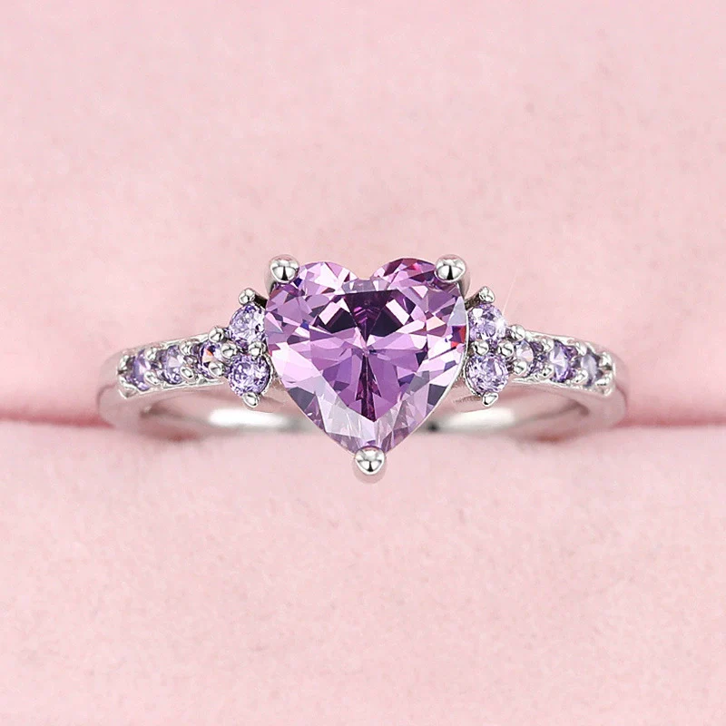 Women's Princess Style Heartshaped Copper Ring Set With Zirconia