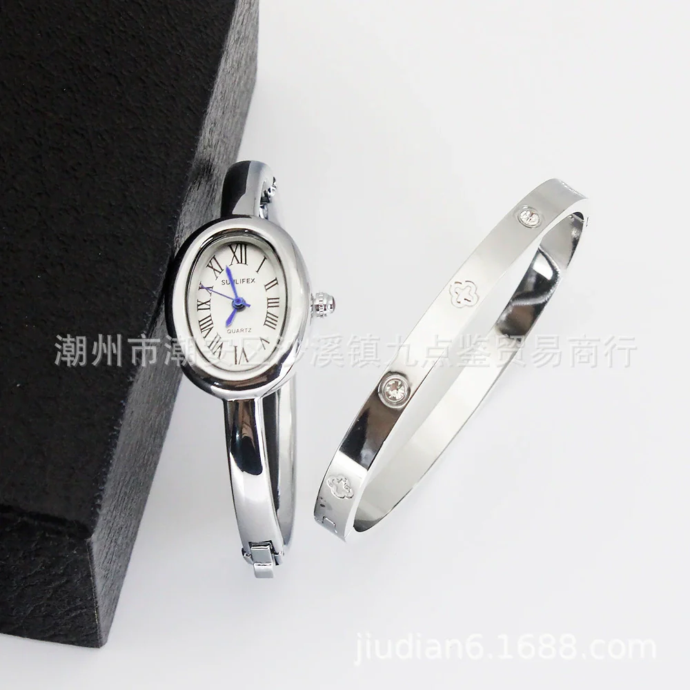 Women's Quartz Bracelet Watch Set With Stainless Steel Strap And Buckle Oval Dial Medieval Style - Image 11
