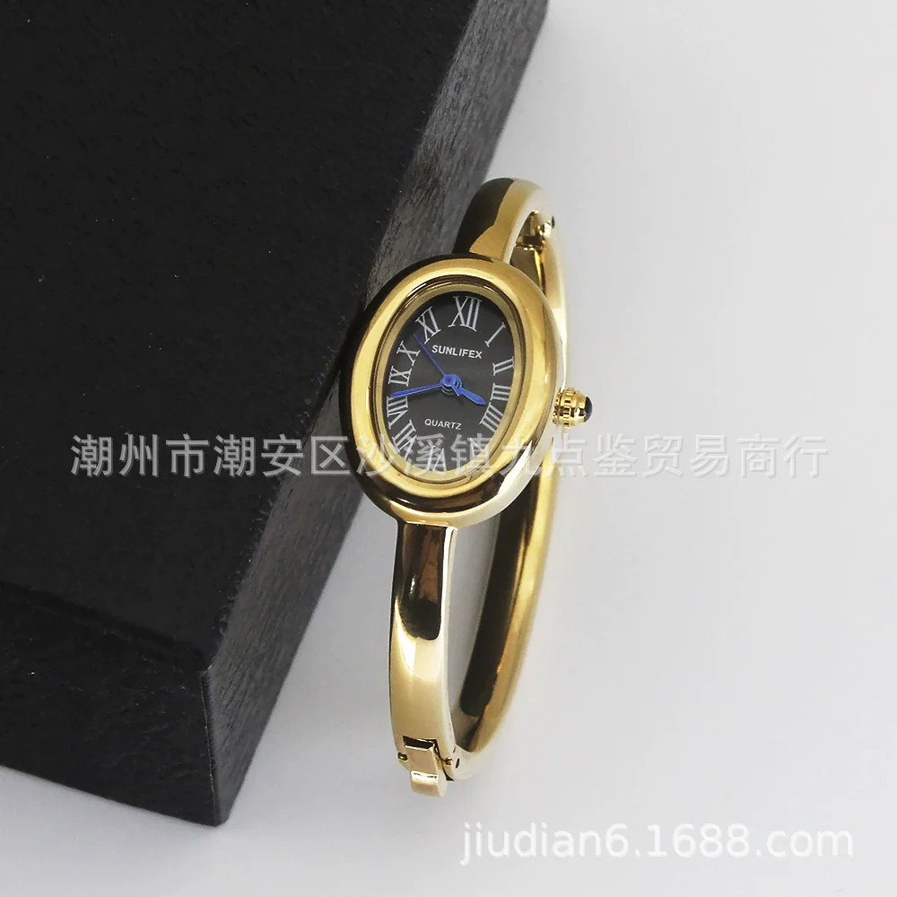 Women's Quartz Bracelet Watch Set With Stainless Steel Strap And Buckle Oval Dial Medieval Style - Image 14