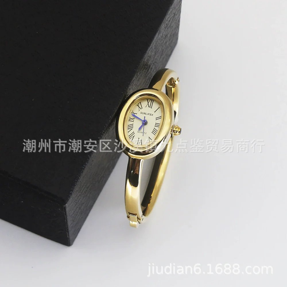 Women's Quartz Bracelet Watch Set With Stainless Steel Strap And Buckle Oval Dial Medieval Style - Image 15