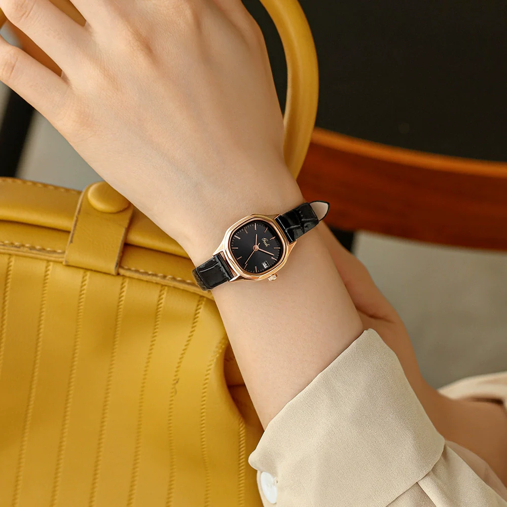 Women's Retro Fashion Alloy Case Pu Strap Square Dial Rose Gold Clasp Watch - Image 4