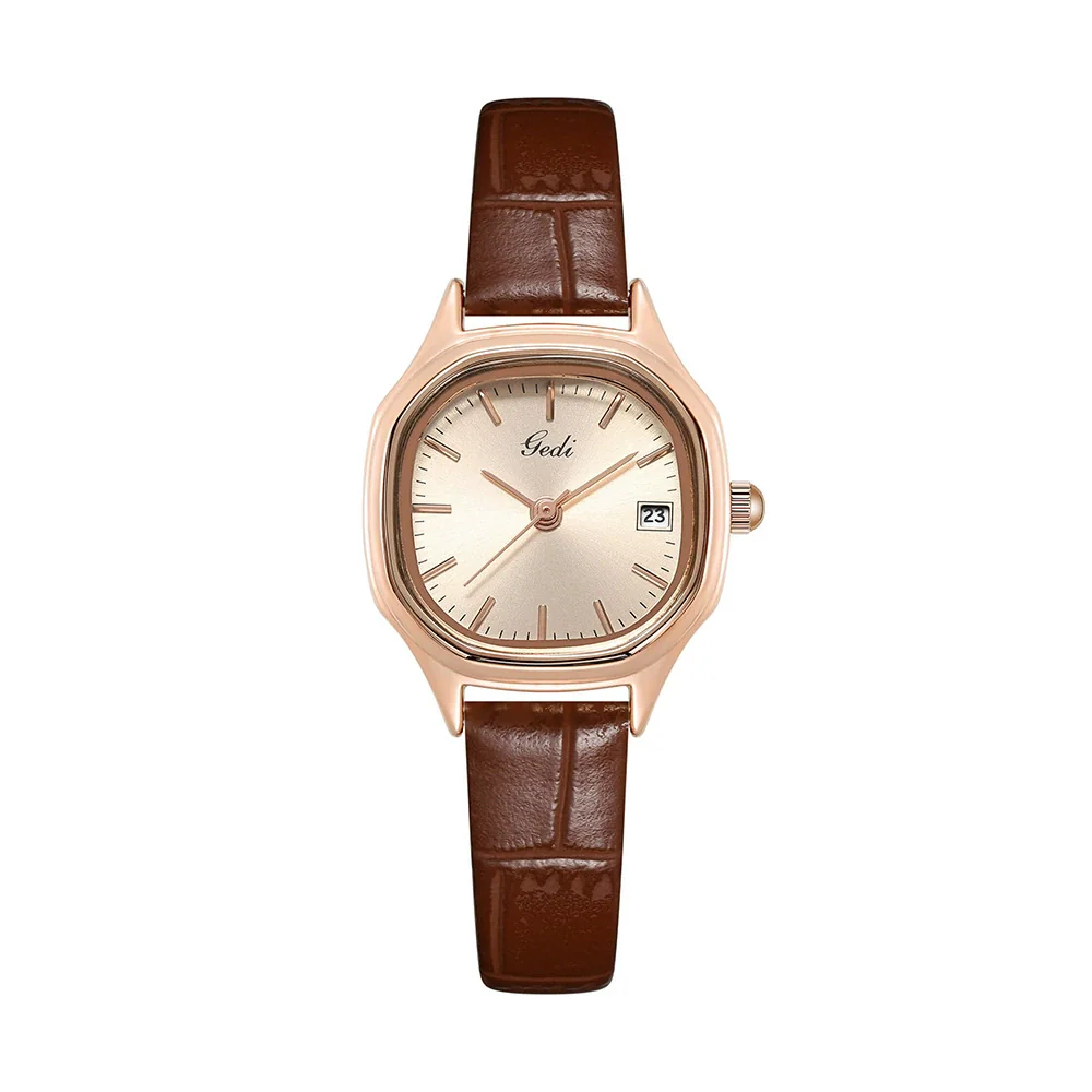 Women's Retro Fashion Alloy Case Pu Strap Square Dial Rose Gold Clasp Watch - Image 6