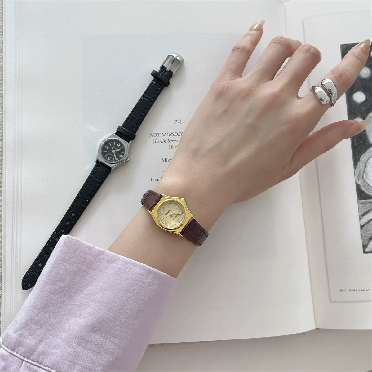 Women's Retro Leisure Metal Case Genuine Leather Strap Round Dial Quartz Watch - Image 5