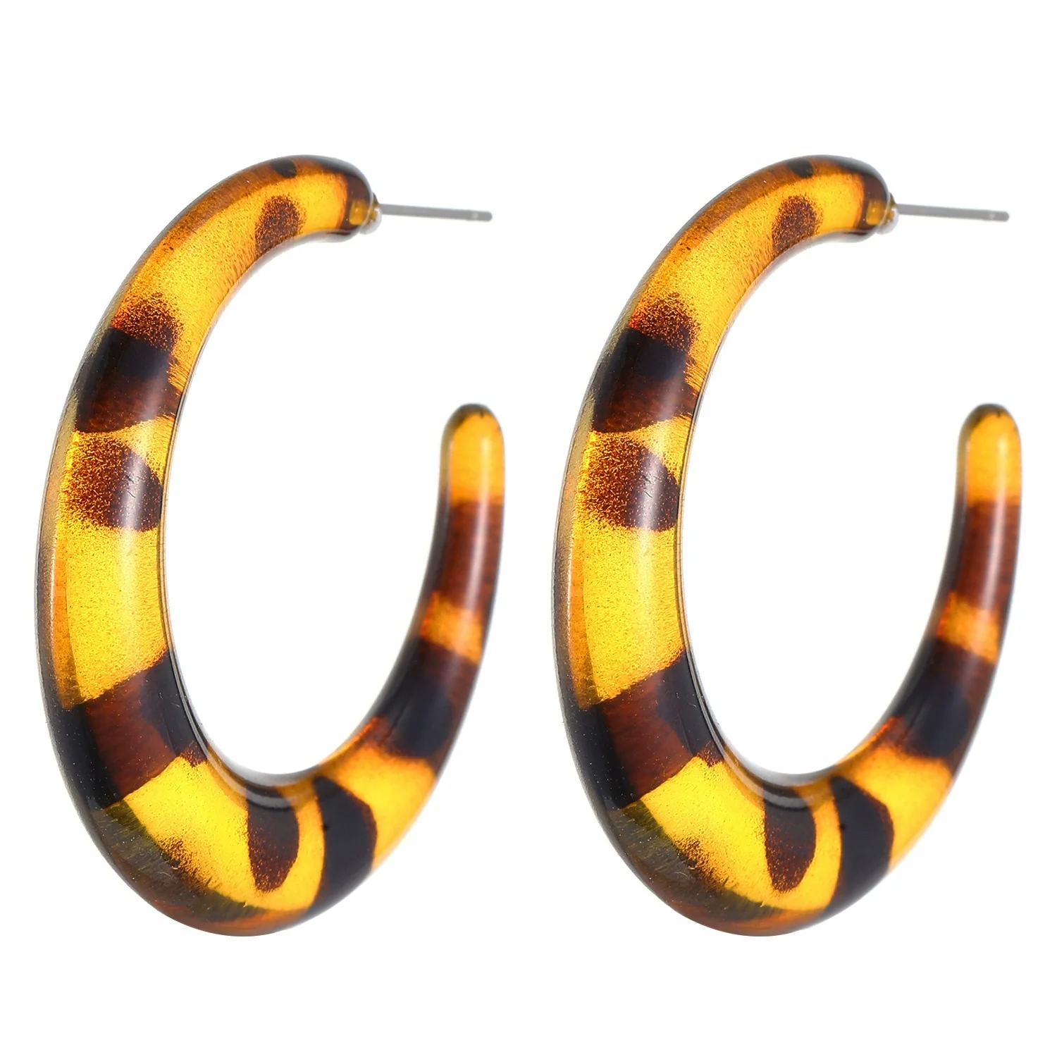 Women's Retro Maillard Geometric Plastic Resin Cshaped Electroplated Earrings - Image 5