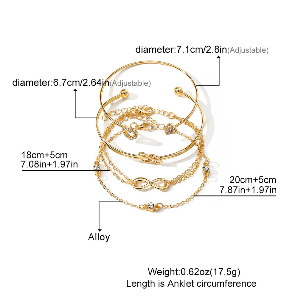 Women's Retro Simple Geometric Metal Love Open Bracelet Fourpiece Set - Image 2