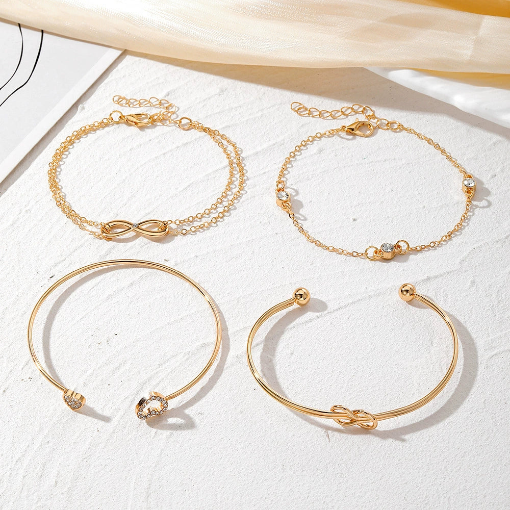 Women's Retro Simple Geometric Metal Love Open Bracelet Fourpiece Set - Image 3