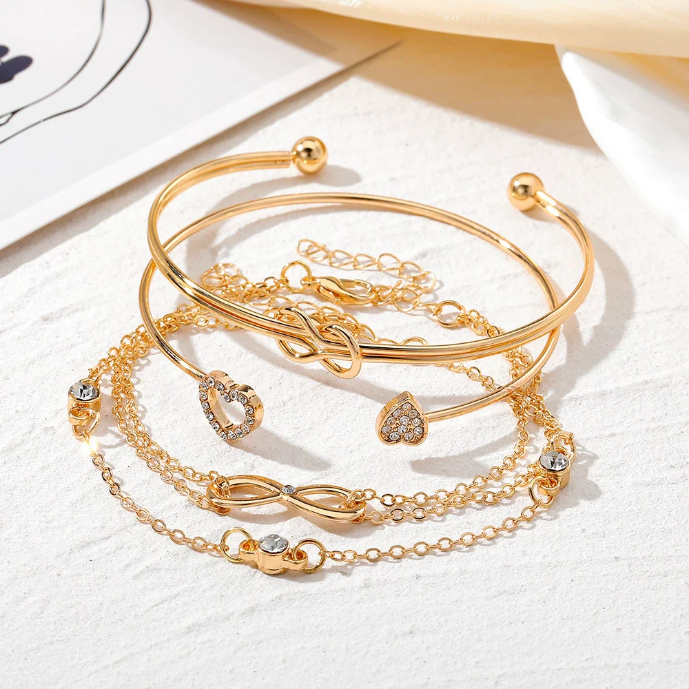 Women's Retro Simple Geometric Metal Love Open Bracelet Fourpiece Set - Image 4