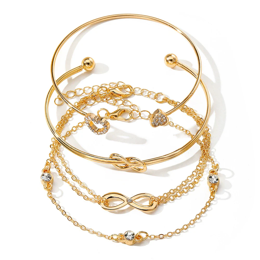 Women's Retro Simple Geometric Metal Love Open Bracelet Fourpiece Set - Image 5