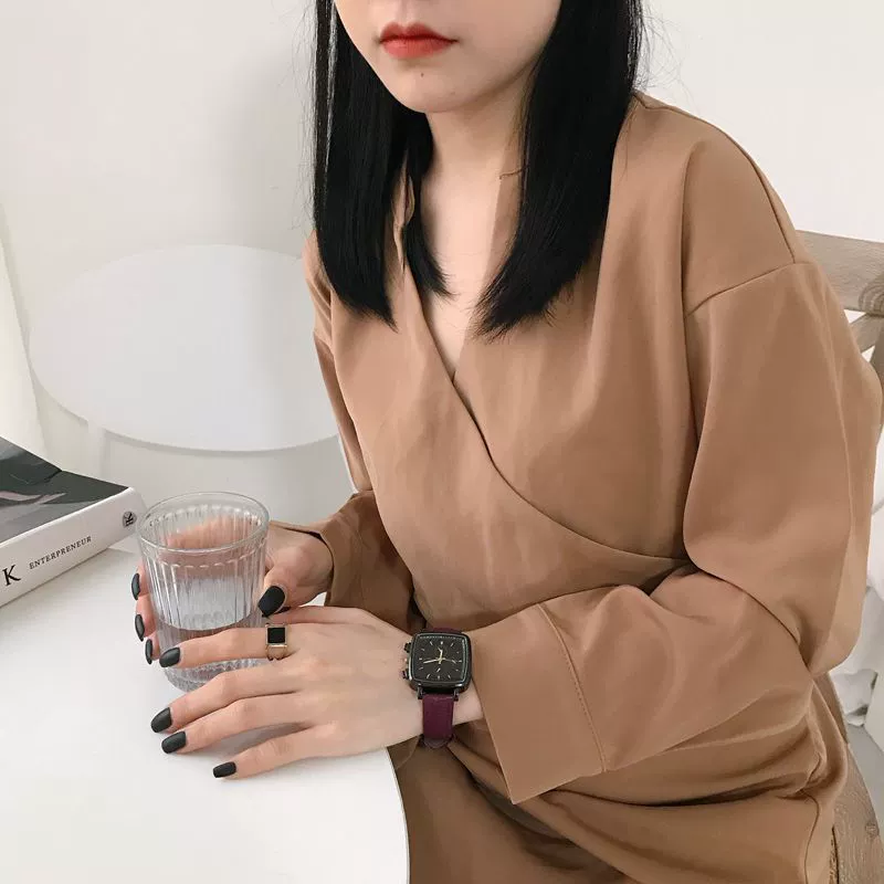 Women's Retro Simple Square Alloy Case Imitation Leather Strap Stainless Steel Clasp Watch - Image 2