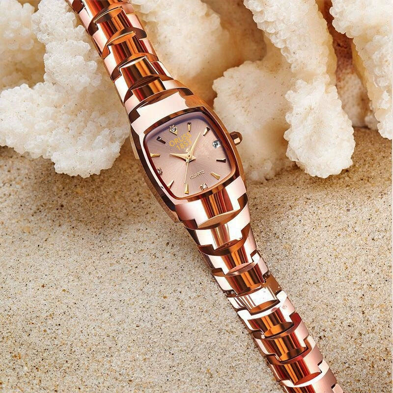 Women's Retro Square Dial Alloy Watch With Stainless Steel Clasp And Mineral Strengthened Glass Mirror - Image 4