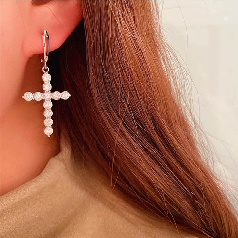 Women's Round Zircon Geometric Style Copper Earrings - Image 2