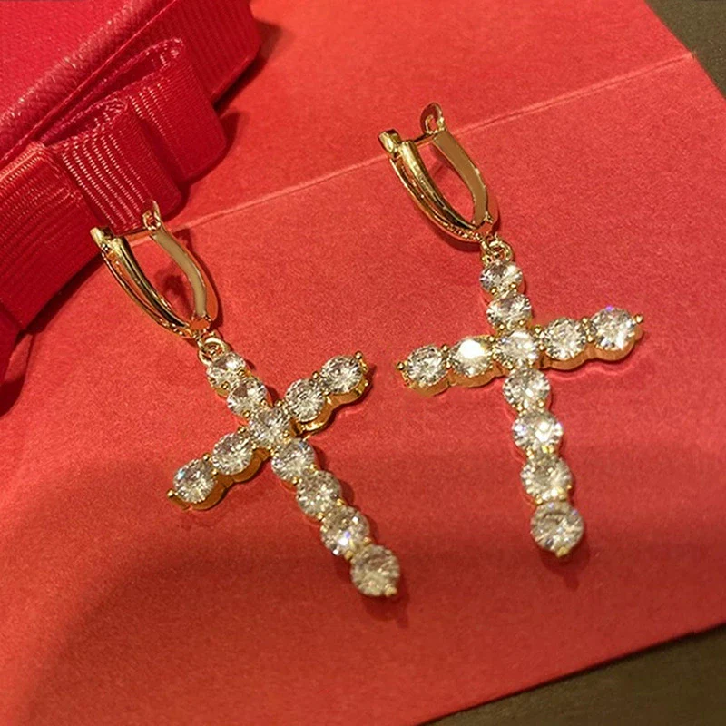 Women's Round Zircon Geometric Style Copper Earrings - Image 5