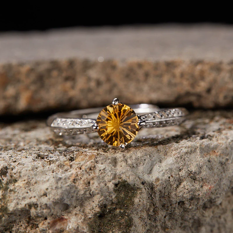 Women's S225 Sterling Silver Natural Citrine Geometric Open Ring With Gems - Image 2