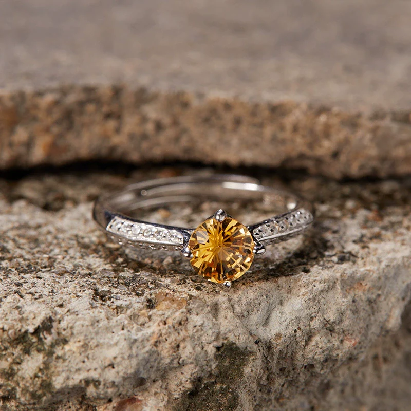 Women's S225 Sterling Silver Natural Citrine Geometric Open Ring With Gems - Image 3