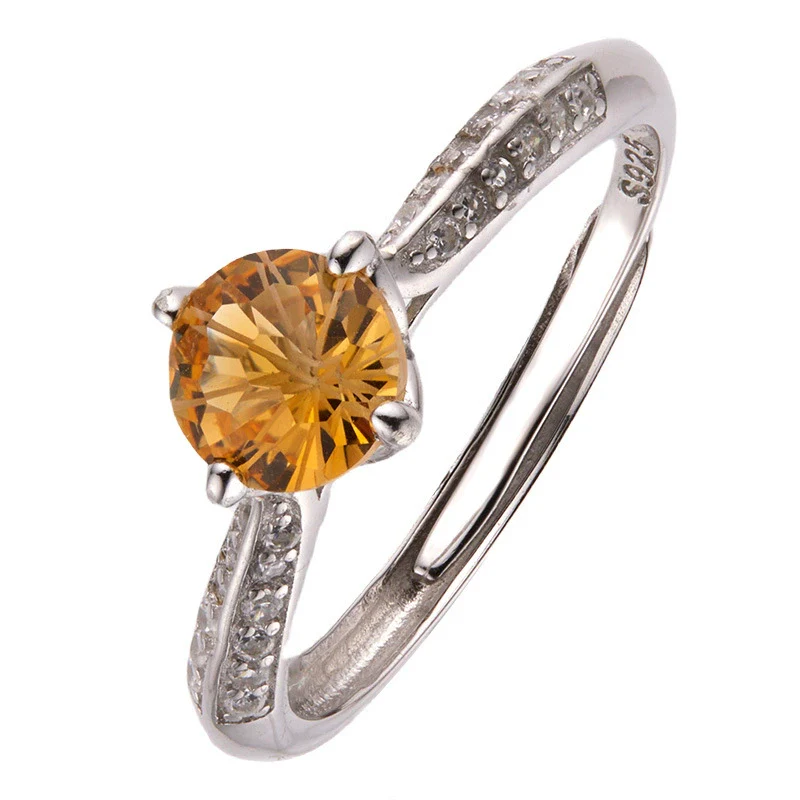 Women's S225 Sterling Silver Natural Citrine Geometric Open Ring With Gems - Image 5