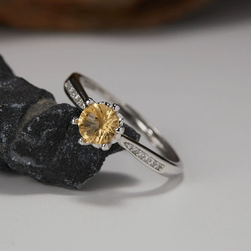 Women's S225 Sterling Silver Natural Citrine Geometric Open Ring With Gems - Image 7
