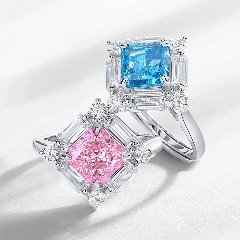 Women's S925 Silver Geometric Yellow Square Luxury Ring With High Carbon Diamond Simulation And Electroplating - Image 2