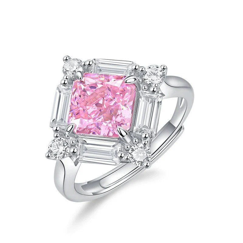 Women's S925 Silver Geometric Yellow Square Luxury Ring With High Carbon Diamond Simulation And Electroplating - Image 4