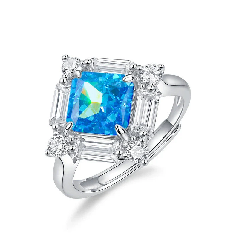 Women's S925 Silver Geometric Yellow Square Luxury Ring With High Carbon Diamond Simulation And Electroplating - Image 6