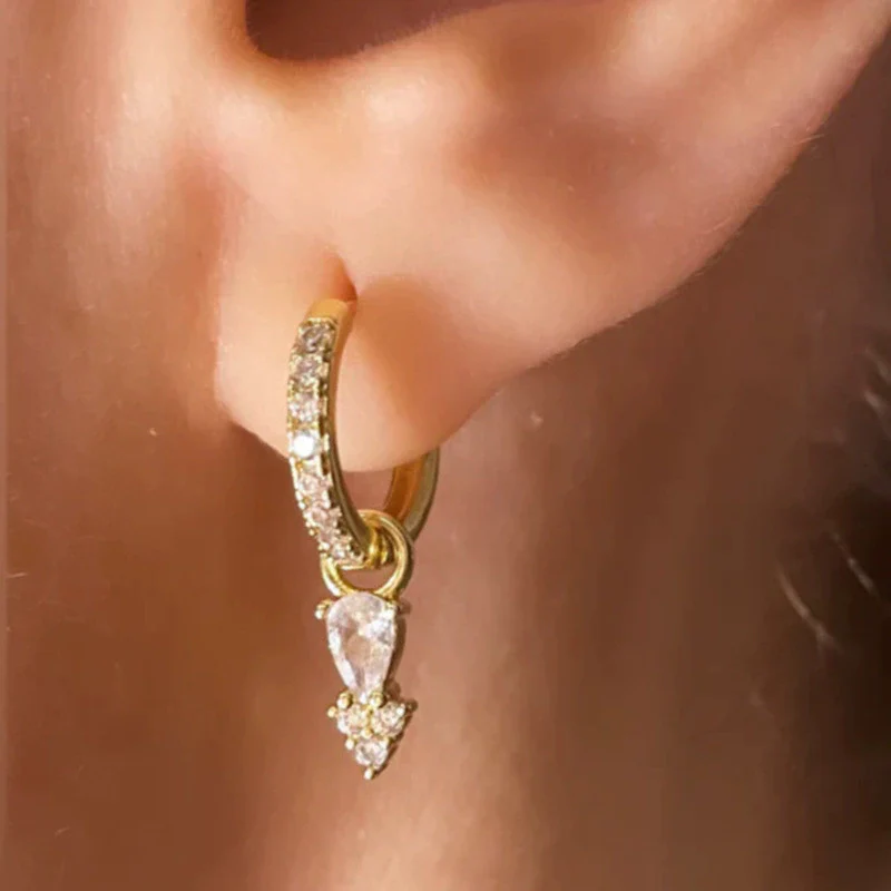 Women's S925 Silver Needle And Copper Earrings With Zirconia Geometric And Ushaped Dropshaped Design - Image 2