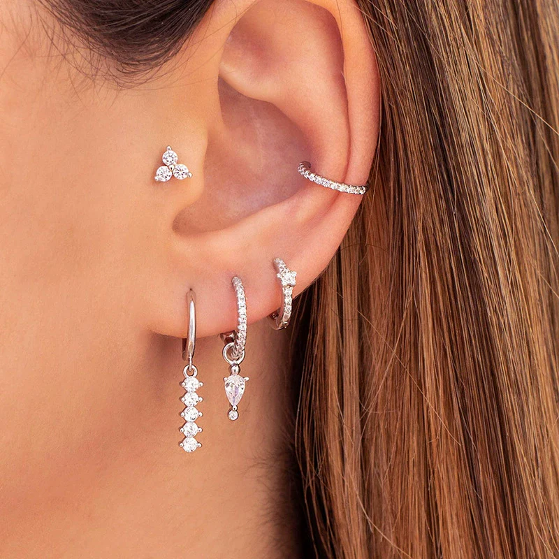 Women's S925 Silver Needle Copper Zircon Dropshaped Ushaped Geometric Pendant Earrings With Diamond Inlay - Image 3