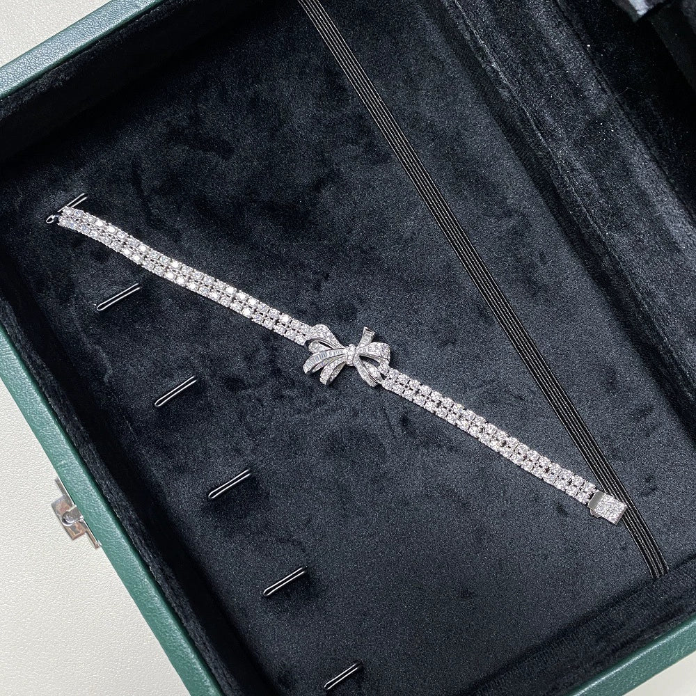 Women's S925 Sterling Silver Bow Bracelet With Diamond Inlaid And Electroplating