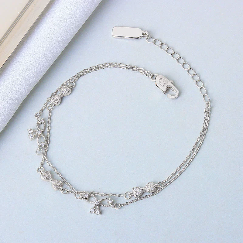 Women's S925 Sterling Silver Double Layer Butterfly And Bow Design Bracelet With Electroplating - Image 6