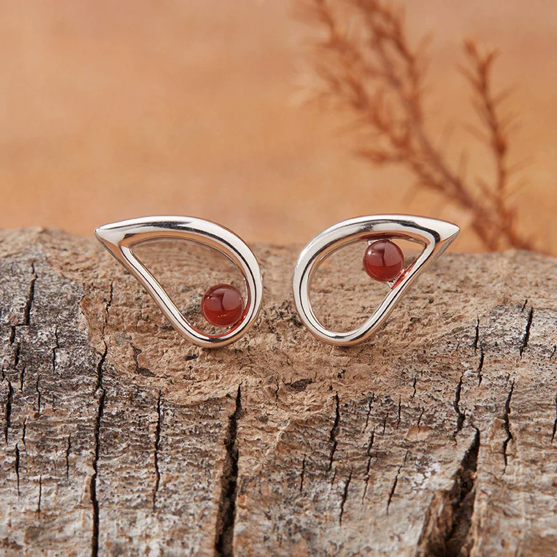 Women's S925 Sterling Silver Drop Shape Opal Garnet Green Agate Gem Set Earrings - Image 4