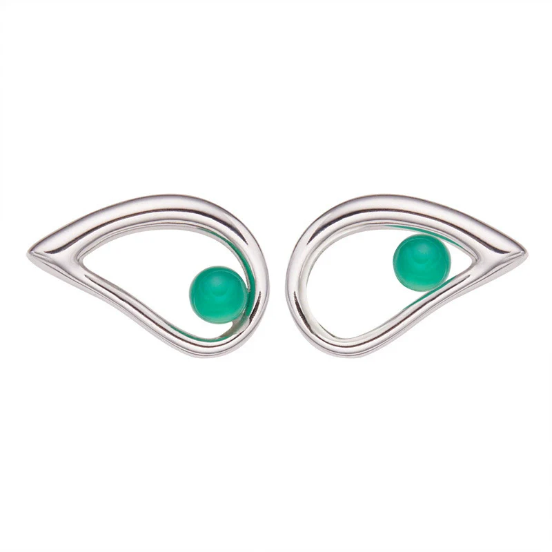 Women's S925 Sterling Silver Drop Shape Opal Garnet Green Agate Gem Set Earrings - Image 5