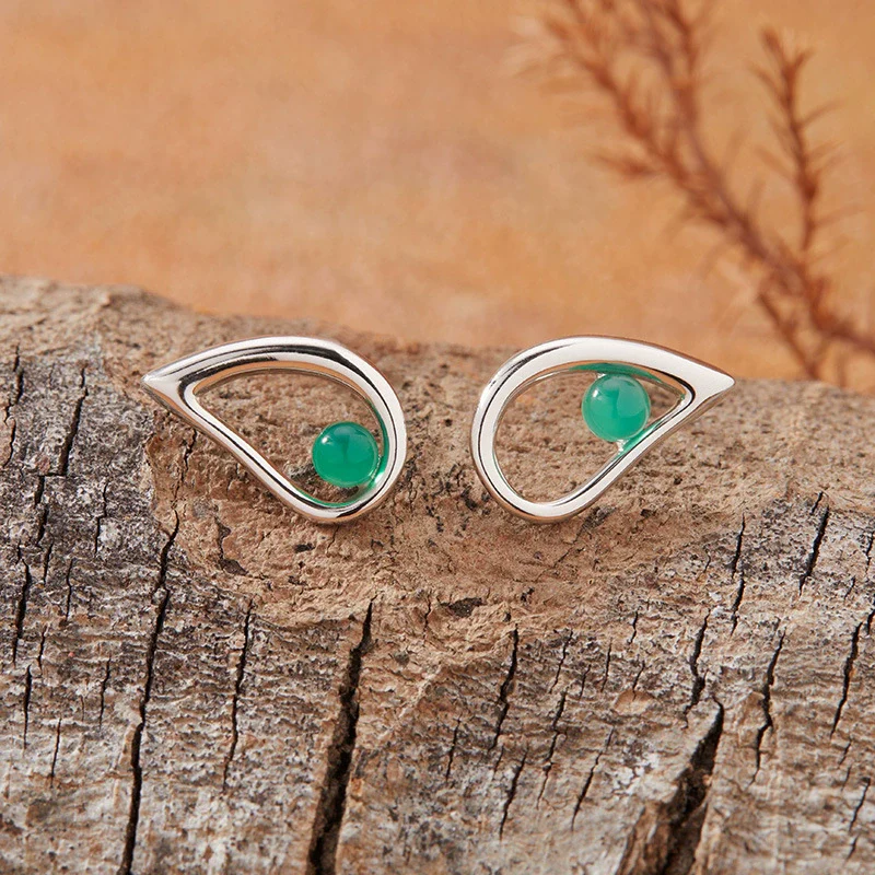 Women's S925 Sterling Silver Drop Shape Opal Garnet Green Agate Gem Set Earrings - Image 6
