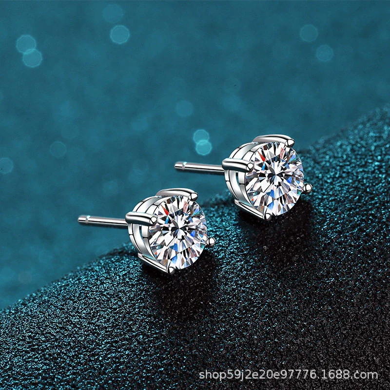 Women's S925 Sterling Silver Fourclaw Electroplated Geometric Moissanite Earrings - Image 3