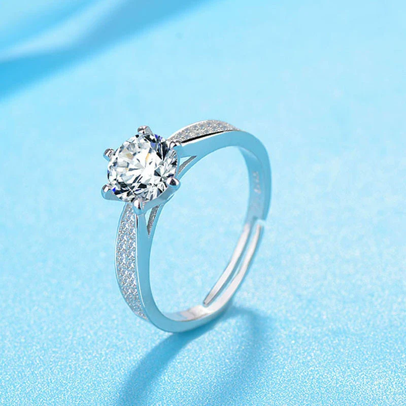 Women's S925 Sterling Silver Geometric Microinlaid Sixclaw Row Diamond Ring Electroplated Jewelry - Image 2