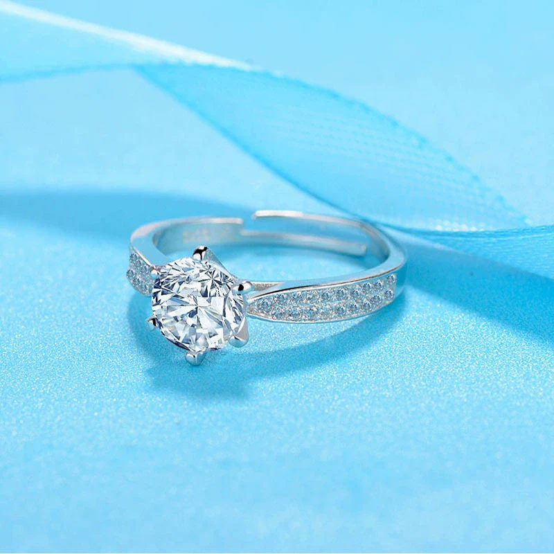 Women's S925 Sterling Silver Geometric Microinlaid Sixclaw Row Diamond Ring Electroplated Jewelry - Image 3