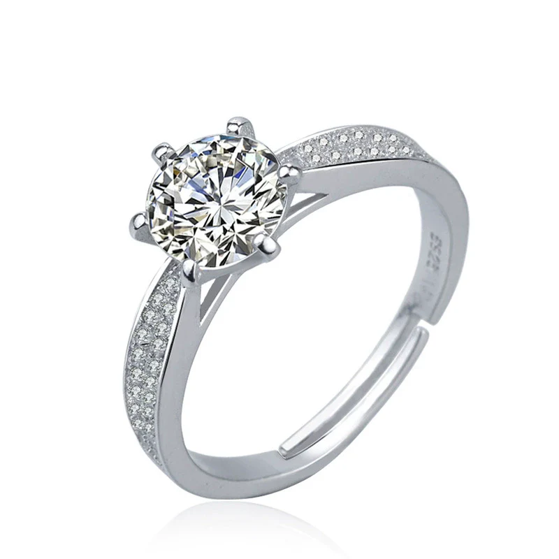 Women's S925 Sterling Silver Geometric Microinlaid Sixclaw Row Diamond Ring Electroplated Jewelry - Image 5